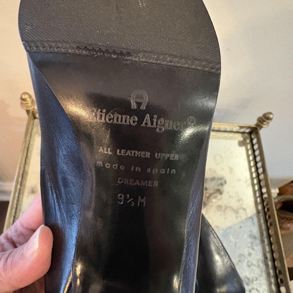 Etienne Aigner Shoes Womens Size 9.5 Black Leather Pumps Heels Dress Dreamer - Picture 7 of 7